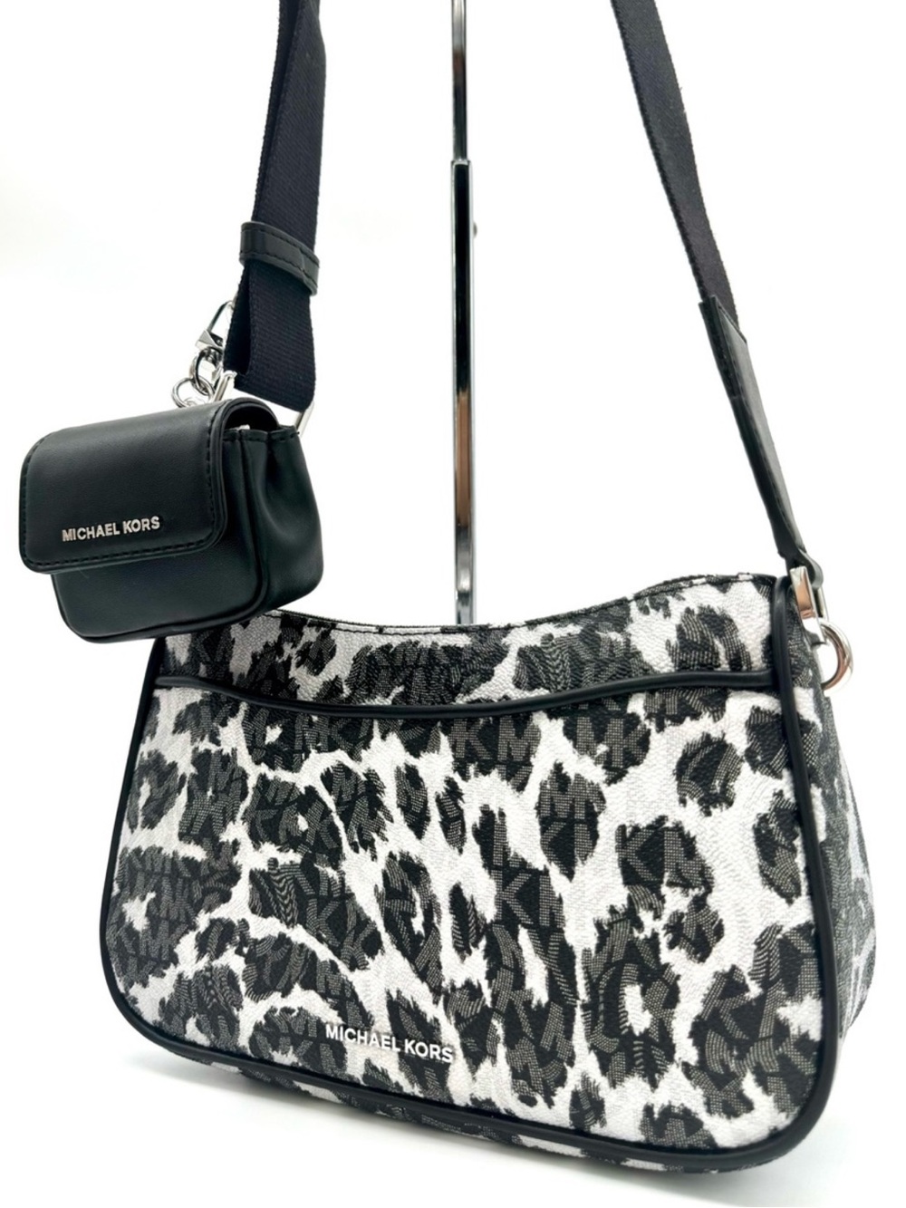 Michael Kors Jet Set Medium Leopard Logo Crossbody Bag W Case for Apple AirPods
